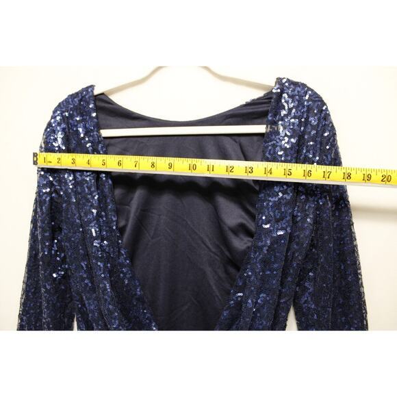 Club L Bodycon All Over Sequin Short Dress‎ Women 8 Open Cowl Back Side Zip Blue - Picture 5 of 16